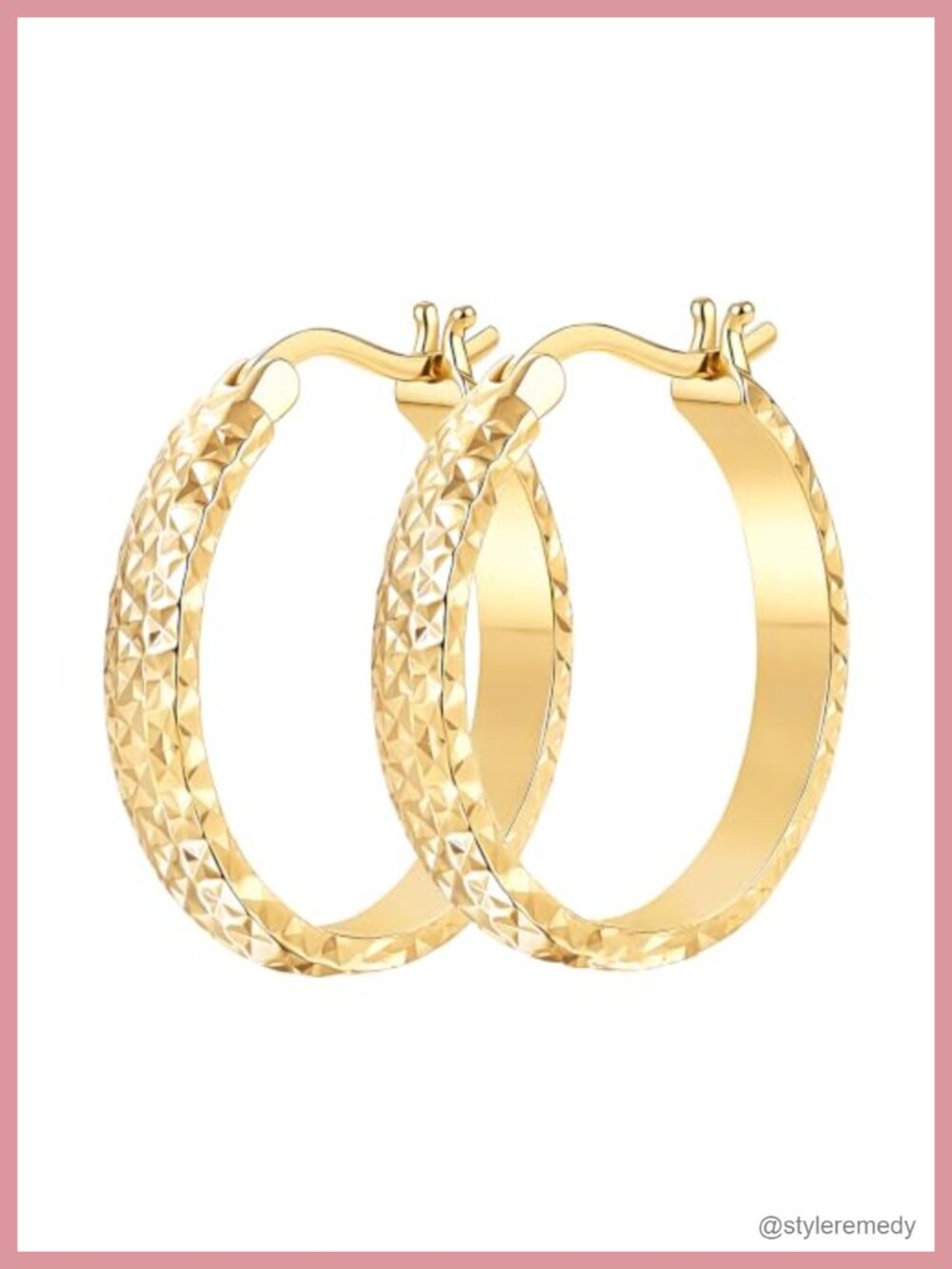 14K Gold Hammered Hoop Earrings Click-Top Hypoallergenic 25mm